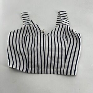 JOA Los Angeles Women's Striped Crop Top Zipper Front Tie Detail XS